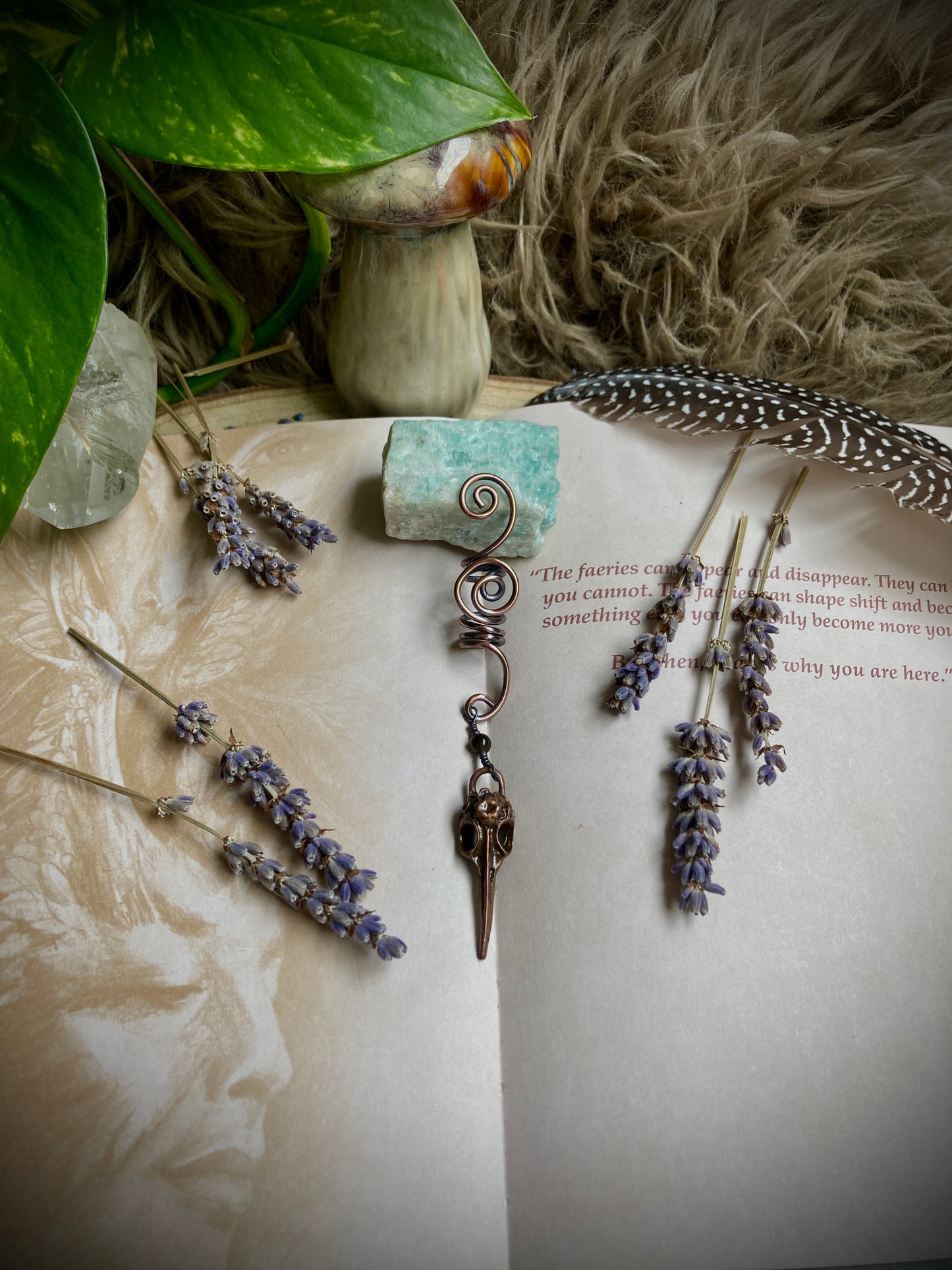 SMALL crow skull hair accessory- obsidian